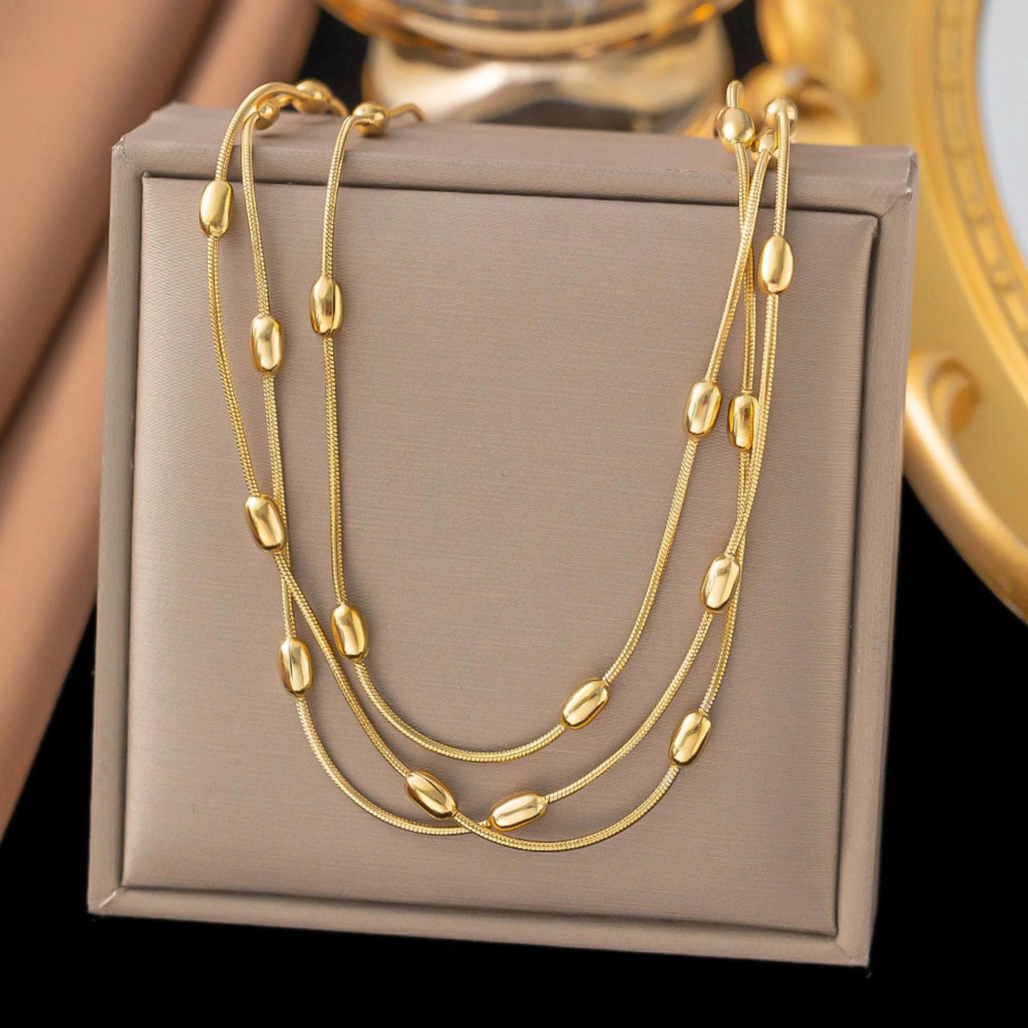 MYKI Anti-Tarnish Multi-Layer Beaded Necklace (MK719G-SSYI)