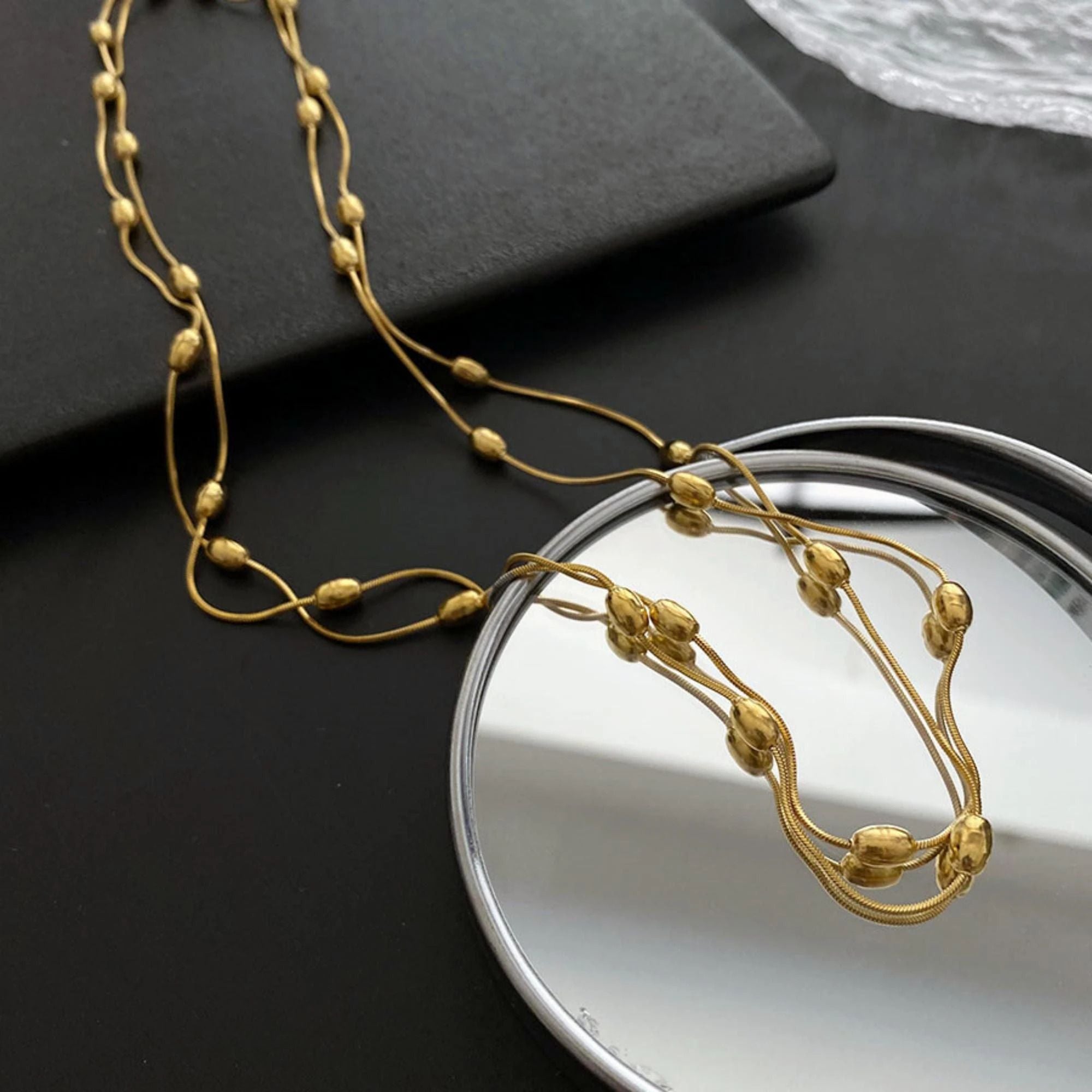 MYKI Anti-Tarnish Multi-Layer Beaded Necklace (MK719-SSYI)
