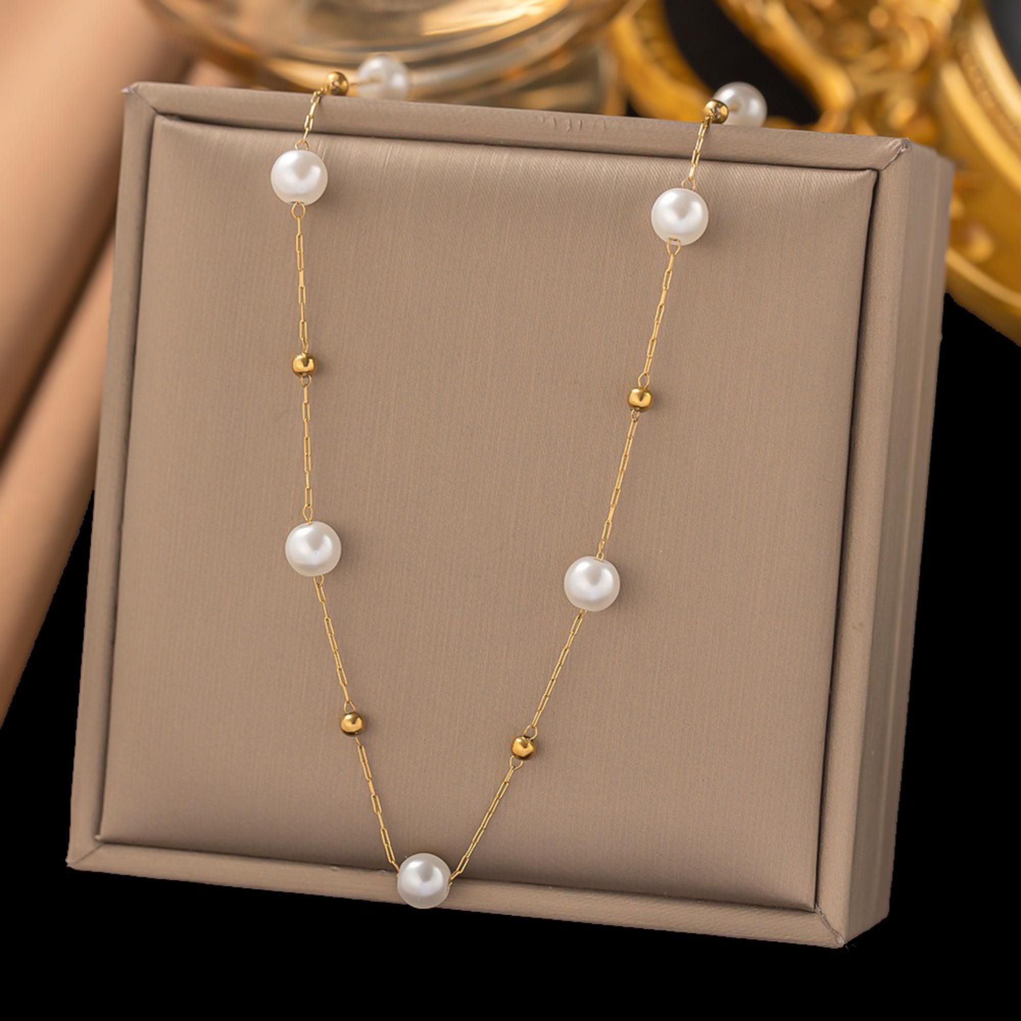 MYKI Anti Tarnish Stainless Steel Classic Pearl Chain (MK733G-SSYI)