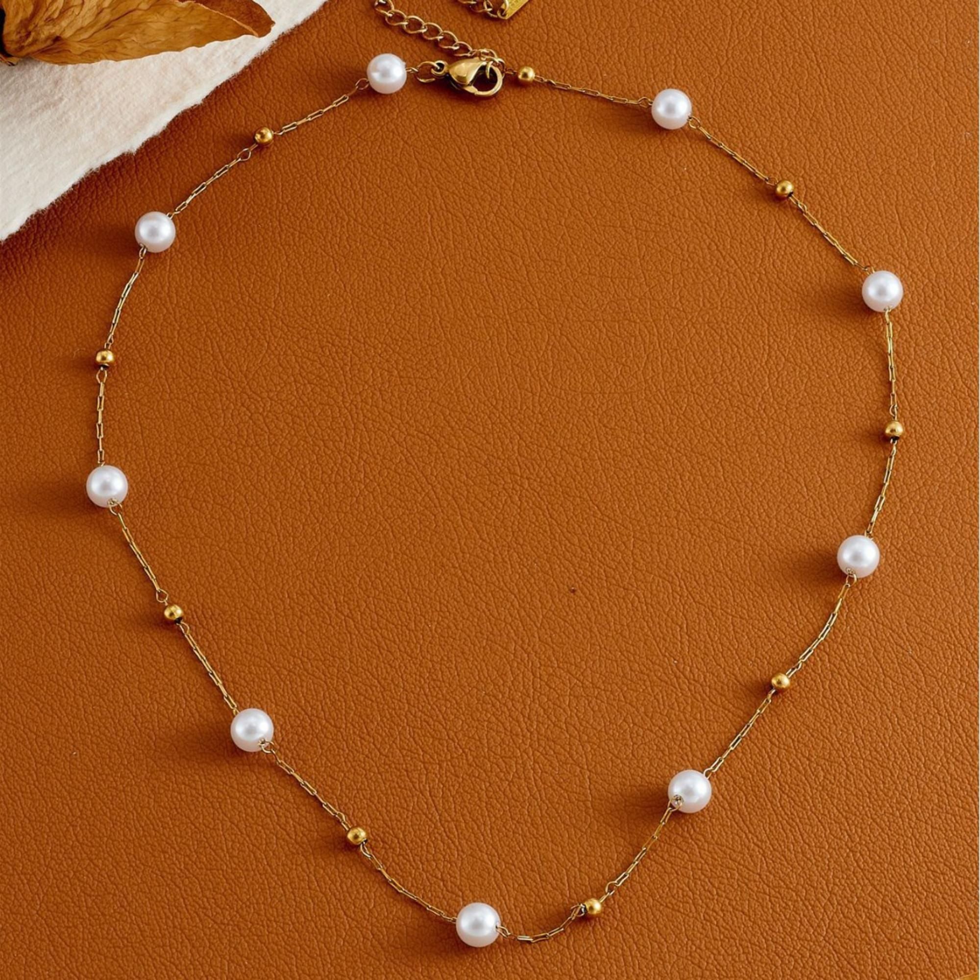 MYKI Anti Tarnish Stainless Steel Classic Pearl Chain (MK733G-SSYI)