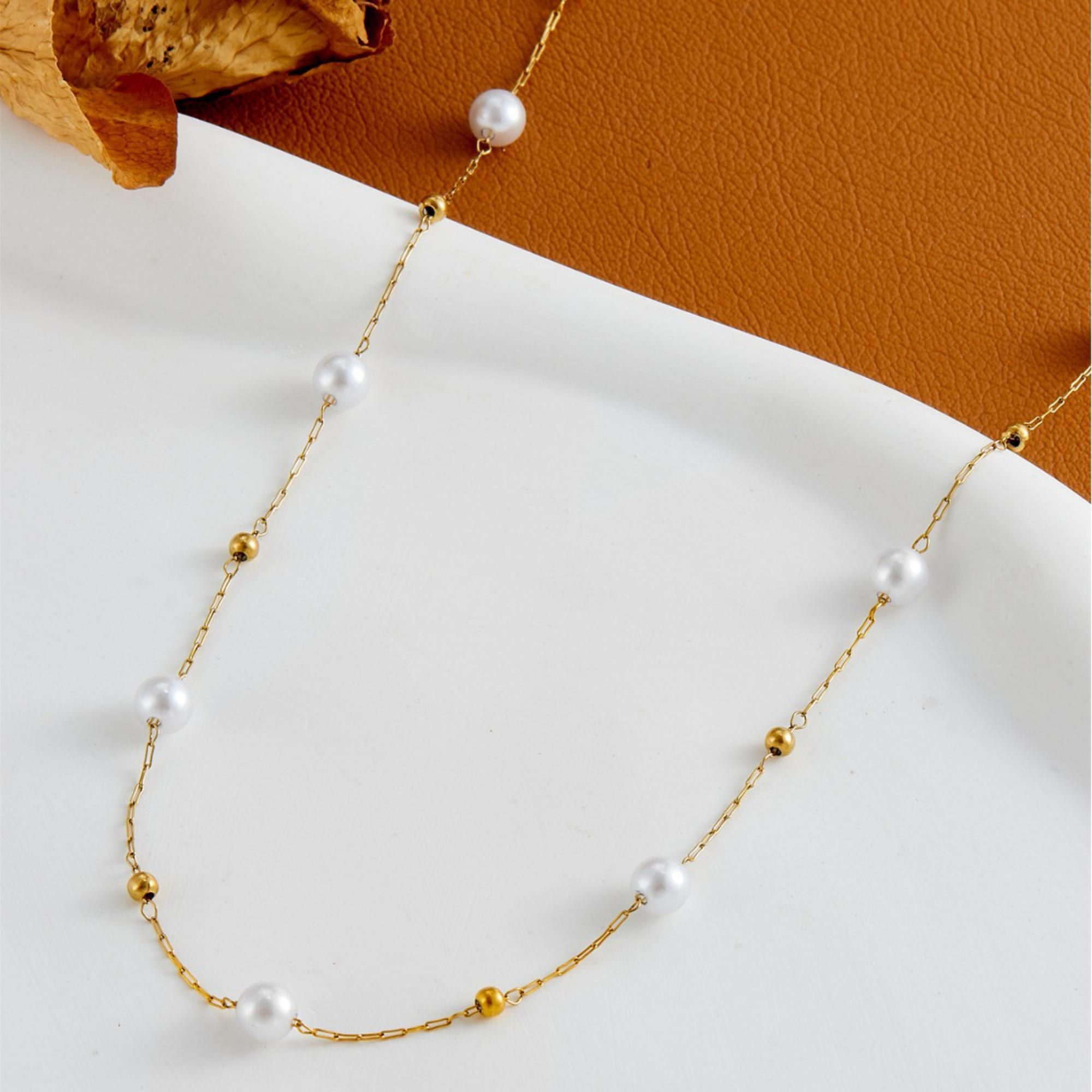 MYKI Anti Tarnish Stainless Steel Classic Pearl Chain (MK733G-SSYI)