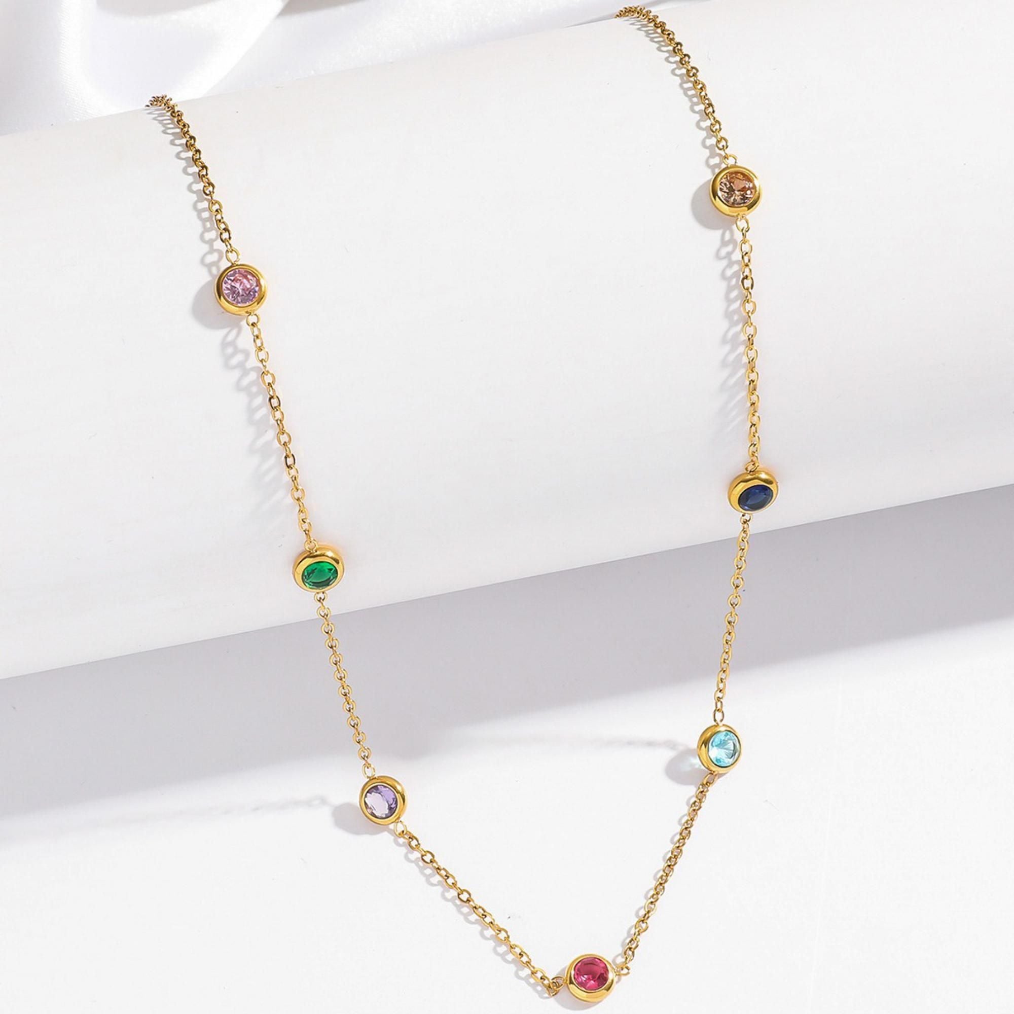 MYKI Multicolor Stone Chain Premium Plated Necklace & Drop Earrings (mkps22)