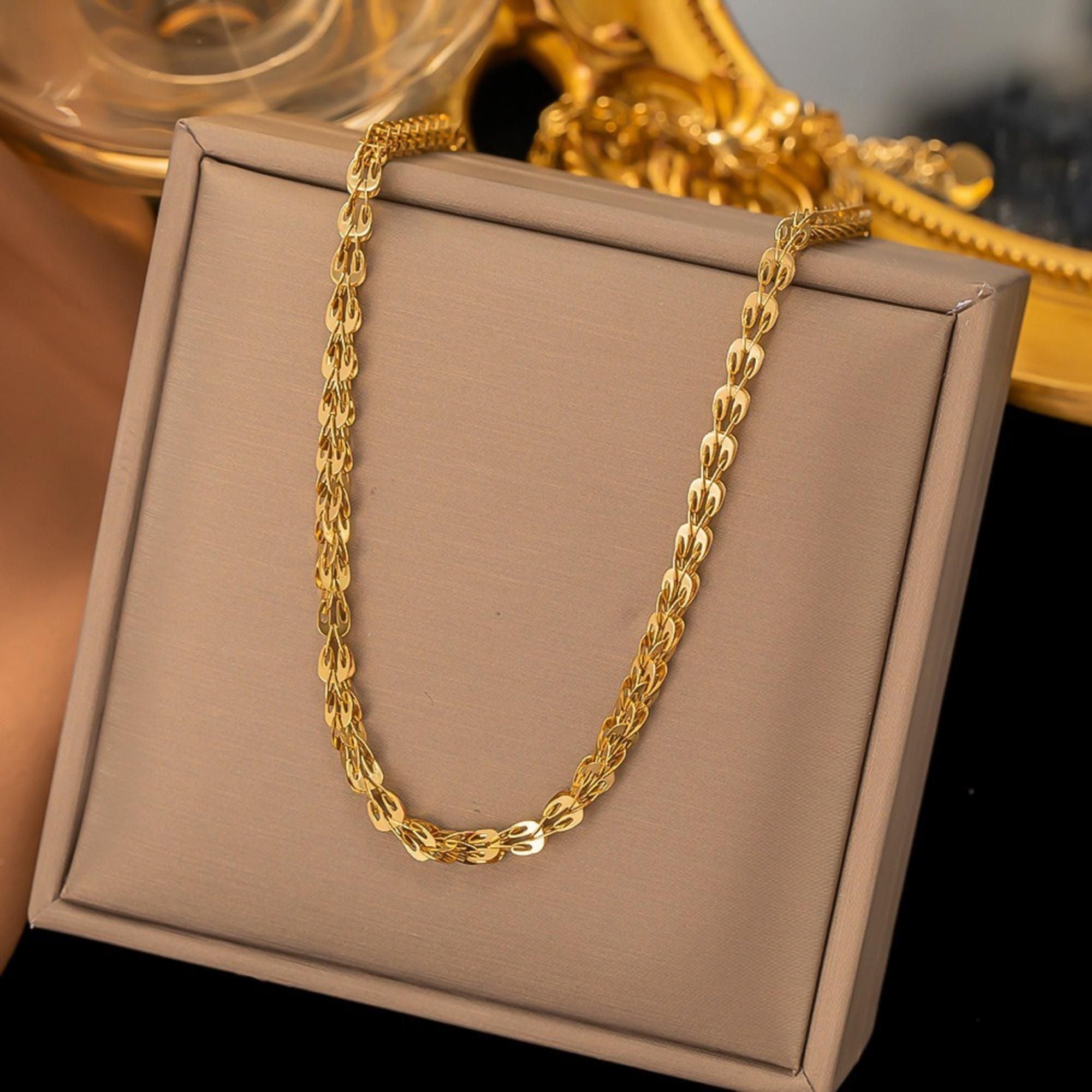 MYKI Anti Tarnish Gold Plated Leaf-Link Design (MK756G-SSYI)