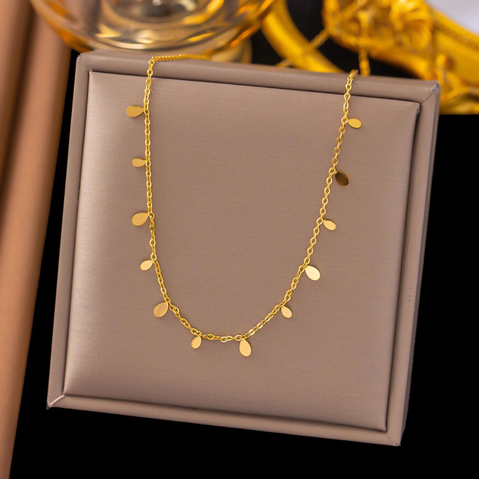 MYKI Anti-Tarnish Gold Plated Drop Charm Necklace (MK774G-SSYI)