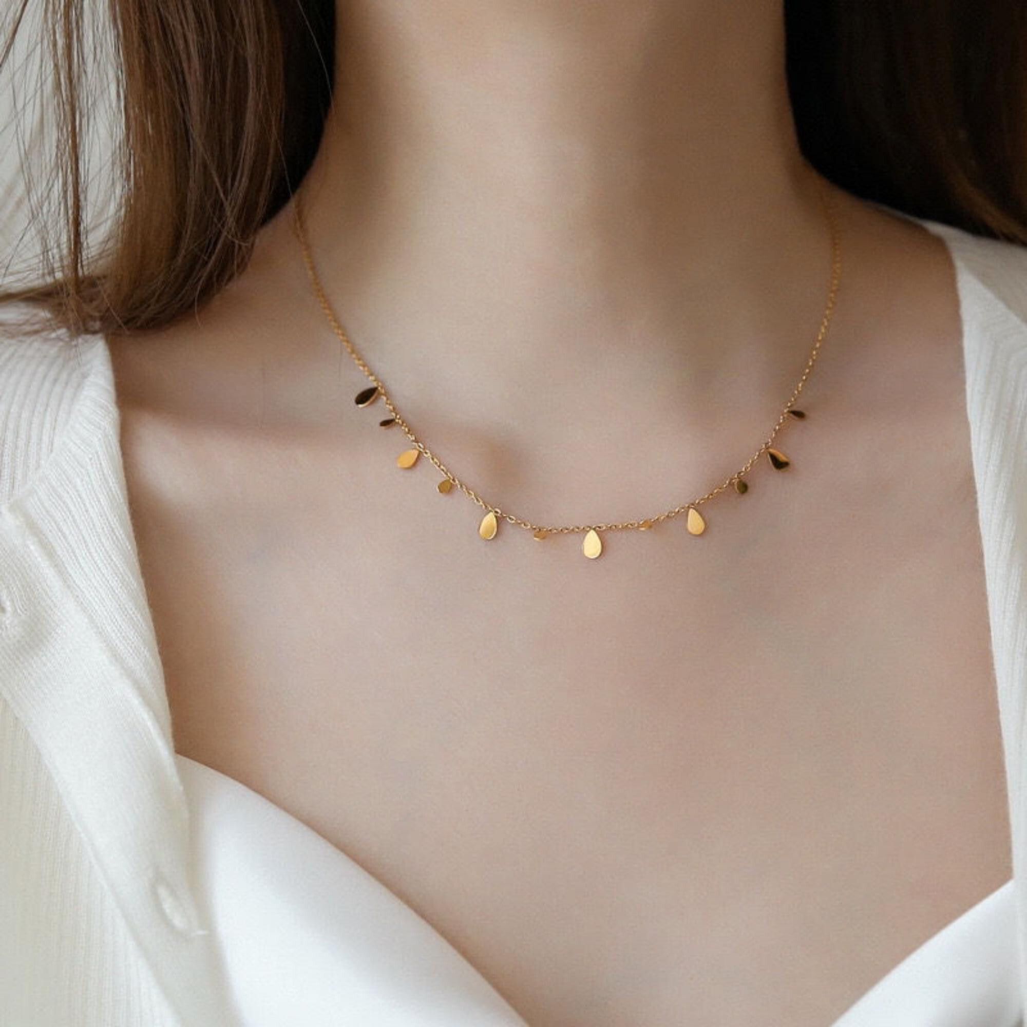 MYKI Anti-Tarnish Gold Plated Drop Charm Necklace (MK774G-SSYI)