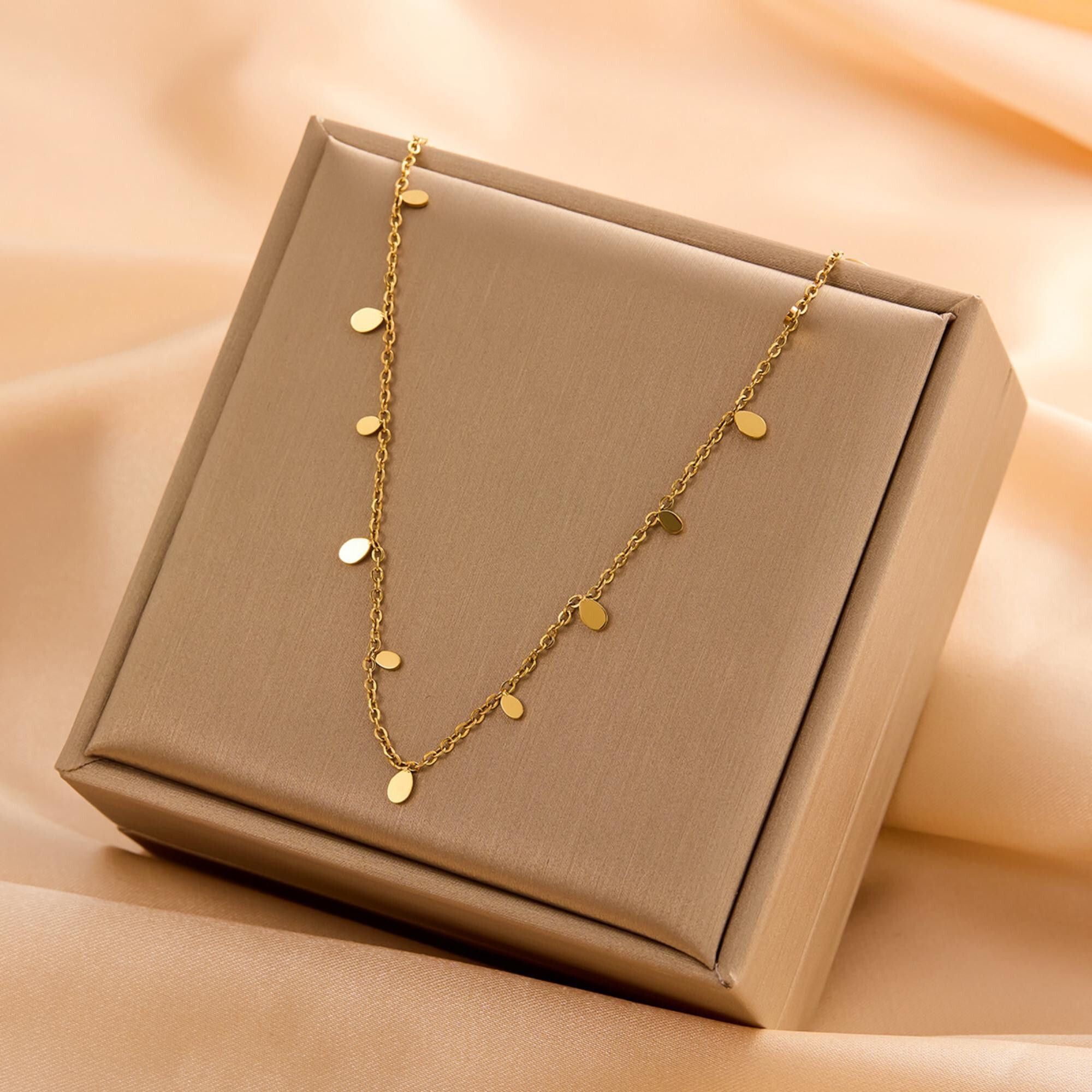 MYKI Anti-Tarnish Gold Plated Drop Charm Necklace (MK774G-SSYI)