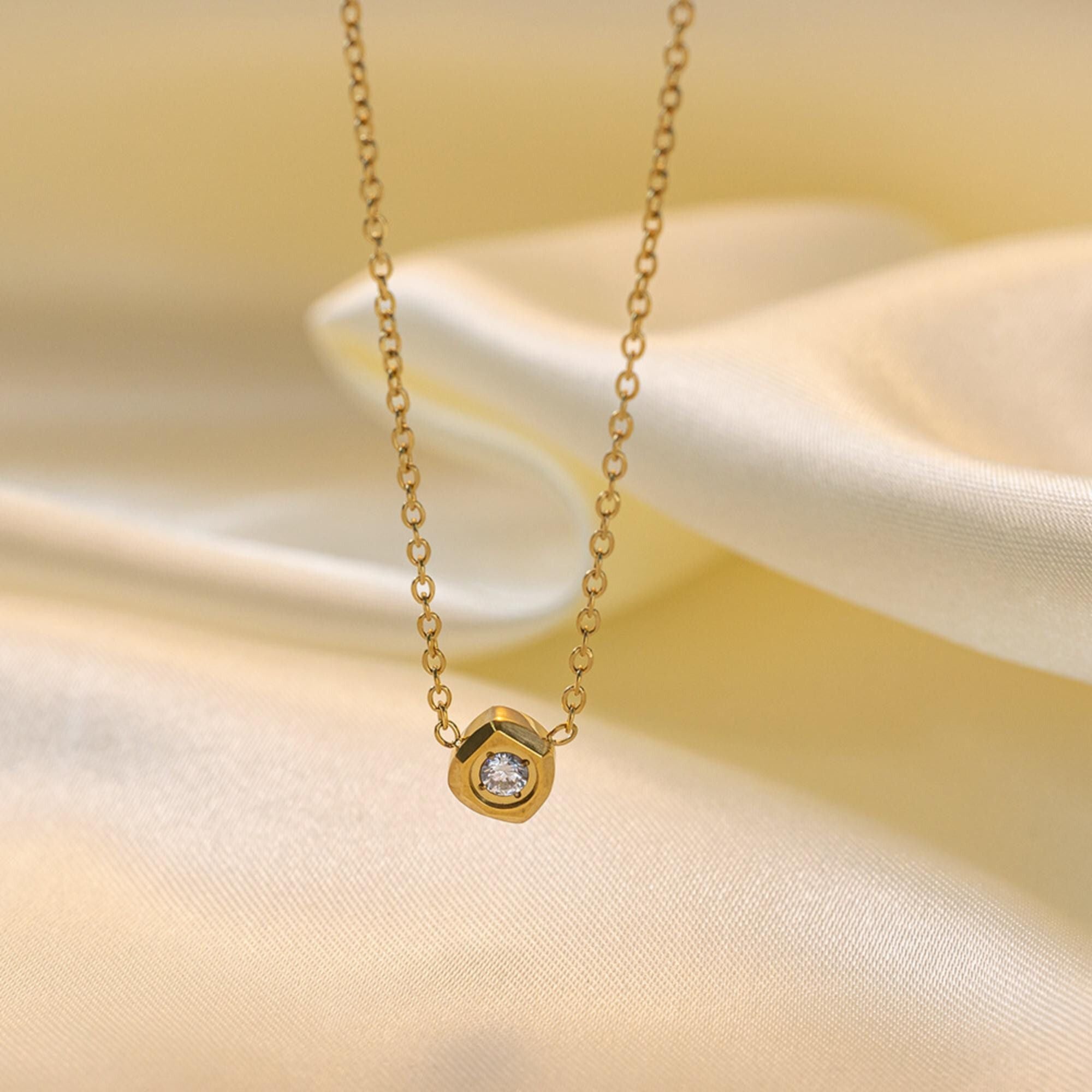 MYKI Anti-Tarnish Stainless Steel Gold Plated Solitaire Pendant Necklace (MK788G-SSYI)