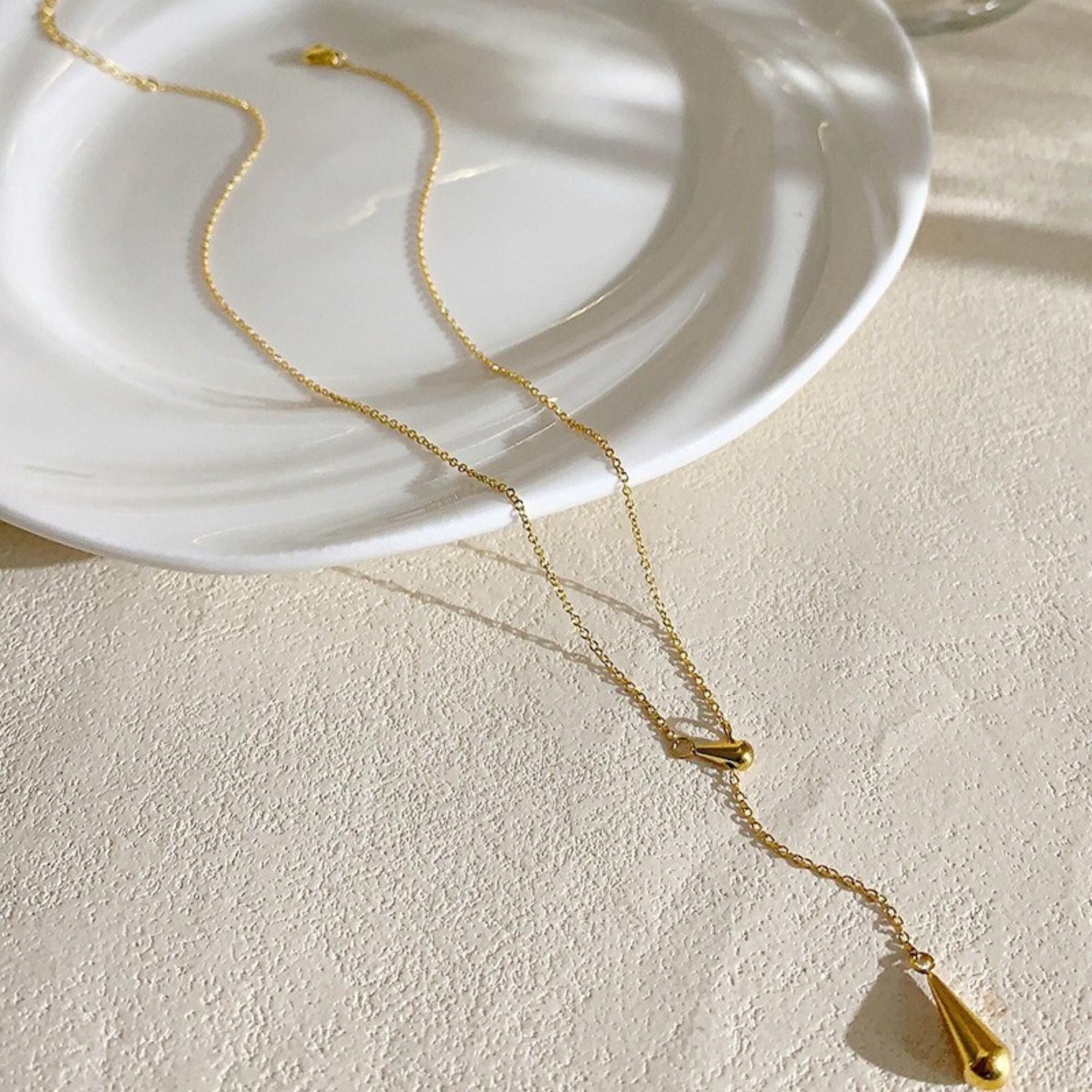 MYKI Anti-Tarnish Stainless Steel Gold Plated Long Drop Pendant Necklace (MK794G-SSYI)