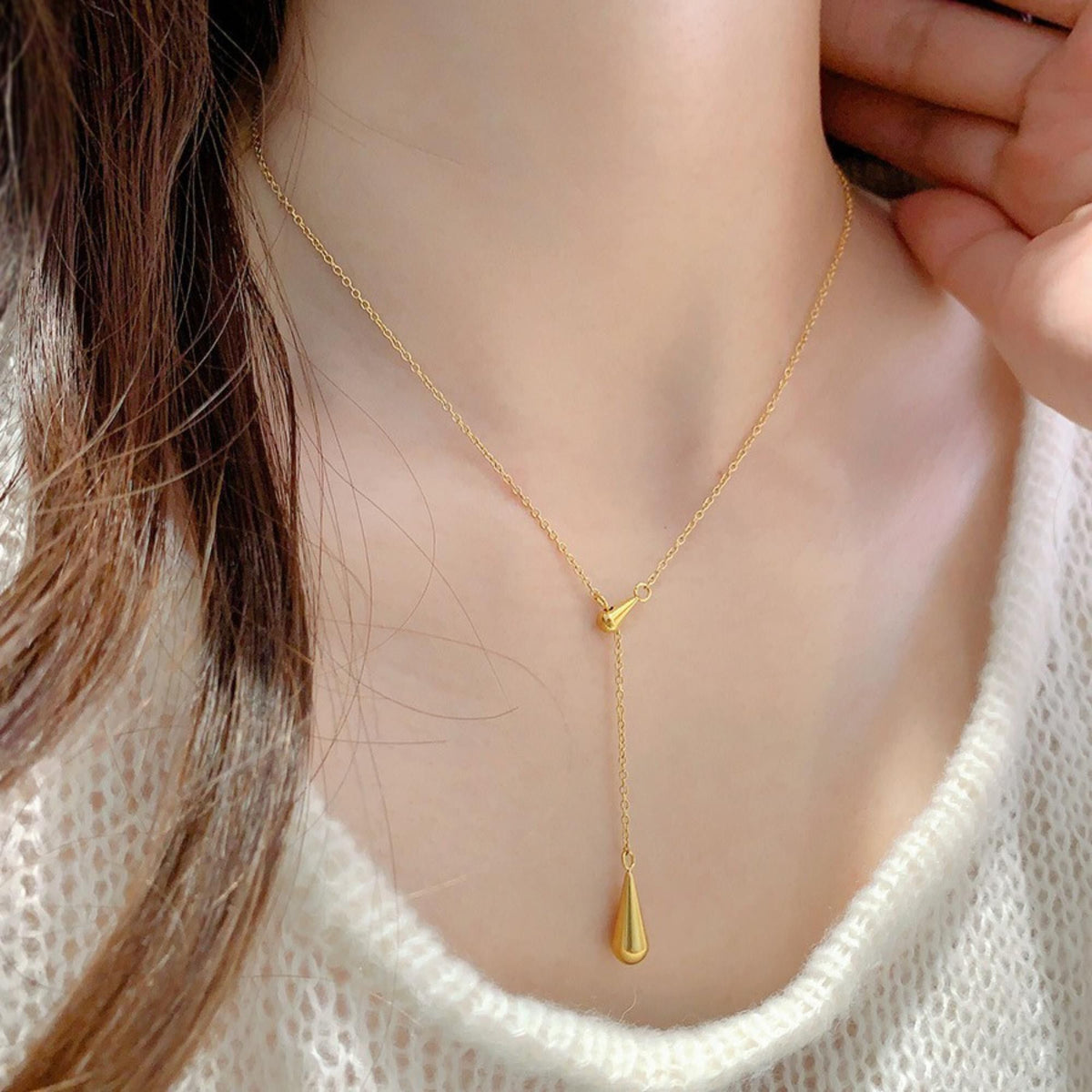 MYKI Anti-Tarnish Stainless Steel Gold Plated Long Drop Pendant Necklace (MK794G-SSYI)