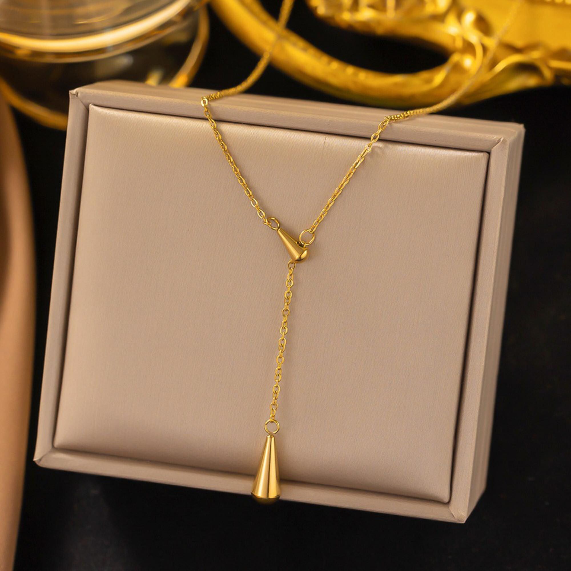 MYKI Anti-Tarnish Stainless Steel Gold Plated Long Drop Pendant Necklace (MK794G-SSYI)