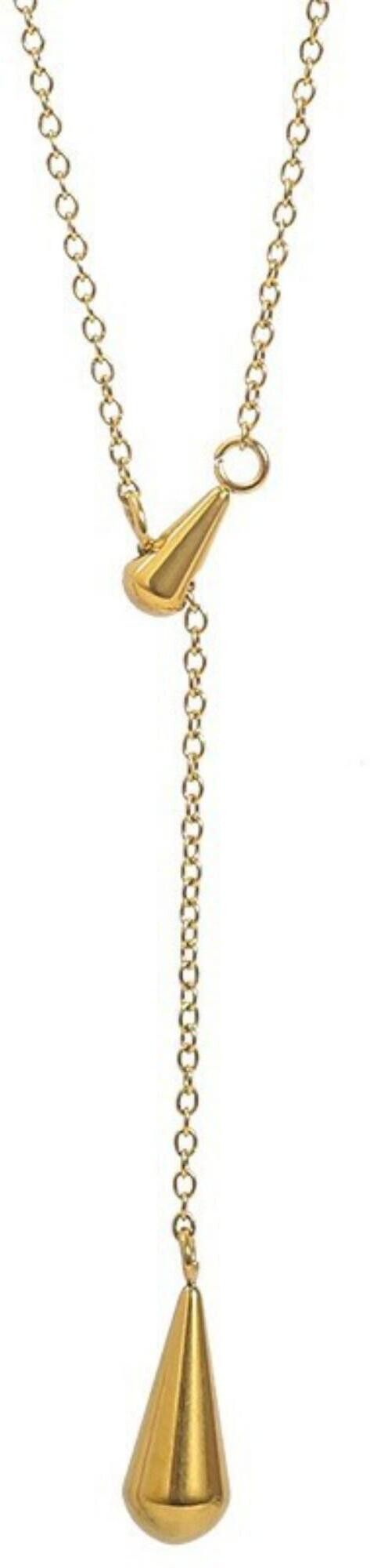 MYKI Anti-Tarnish Stainless Steel Gold Plated Long Drop Pendant Necklace (MK794G-SSYI)