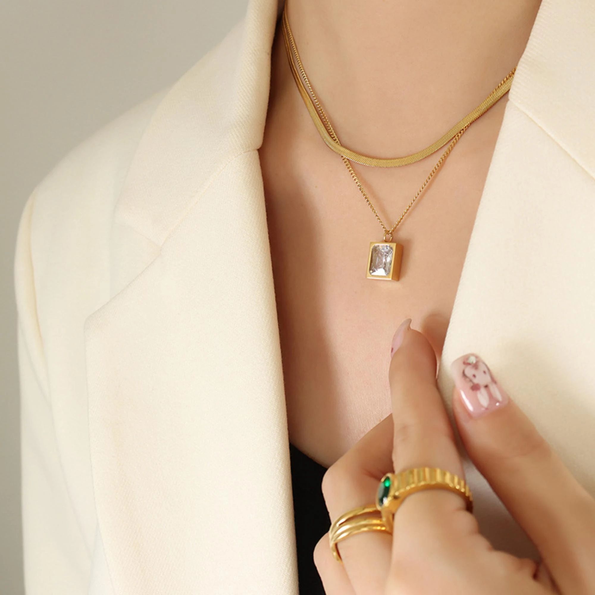 MYKI Esthetic Layered Stainless Steel Necklace (MK796G-SSYI)