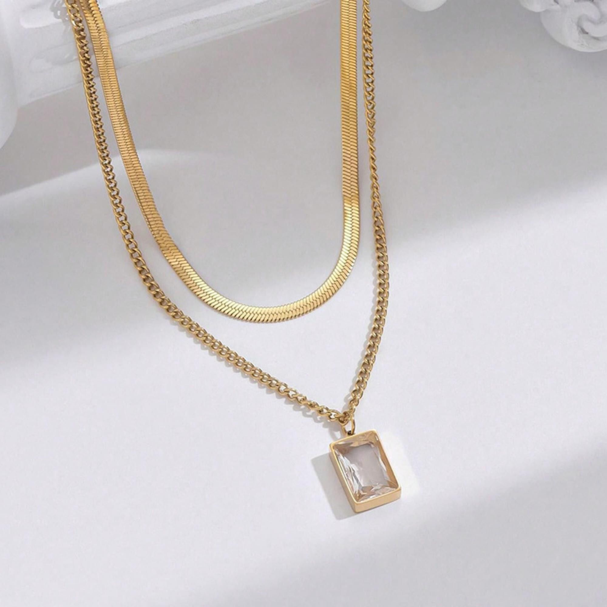 MYKI Esthetic Layered Stainless Steel Necklace (MK796G-SSYI)