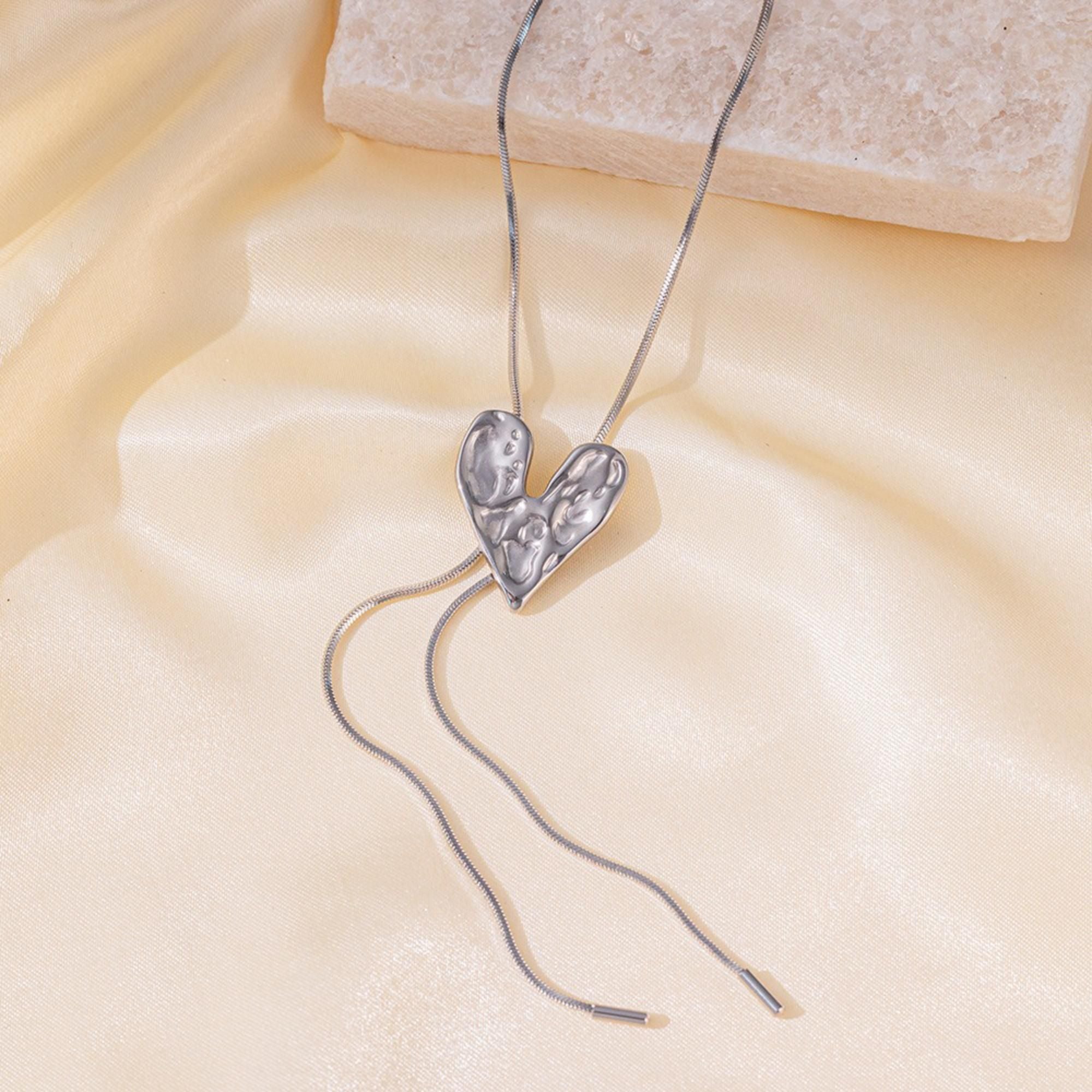MYKI Crumpled Heart Pendant Necklace – Anti Tarnish Stainless Steel Textured Heart (MK804S-SSYI)