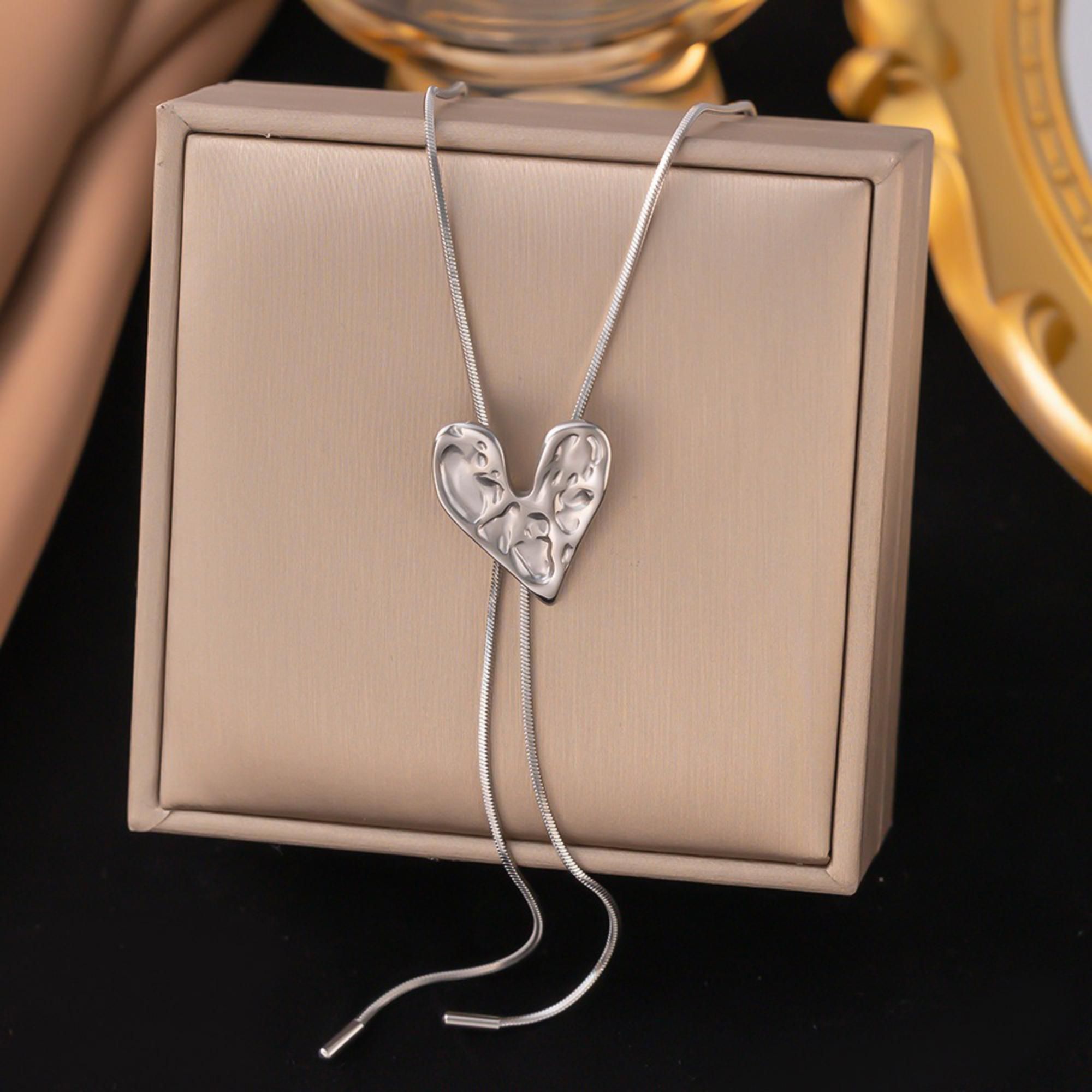 MYKI Crumpled Heart Pendant Necklace – Anti Tarnish Stainless Steel Textured Heart (MK804S-SSYI)