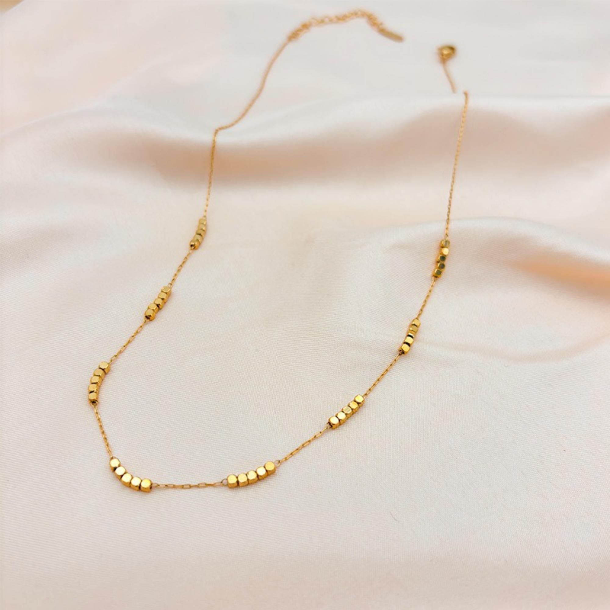 MYKI Gold Nugget Bead Necklace – Anti Tarnish Hex Bead Minimal Chain (MK828G-SSYI)