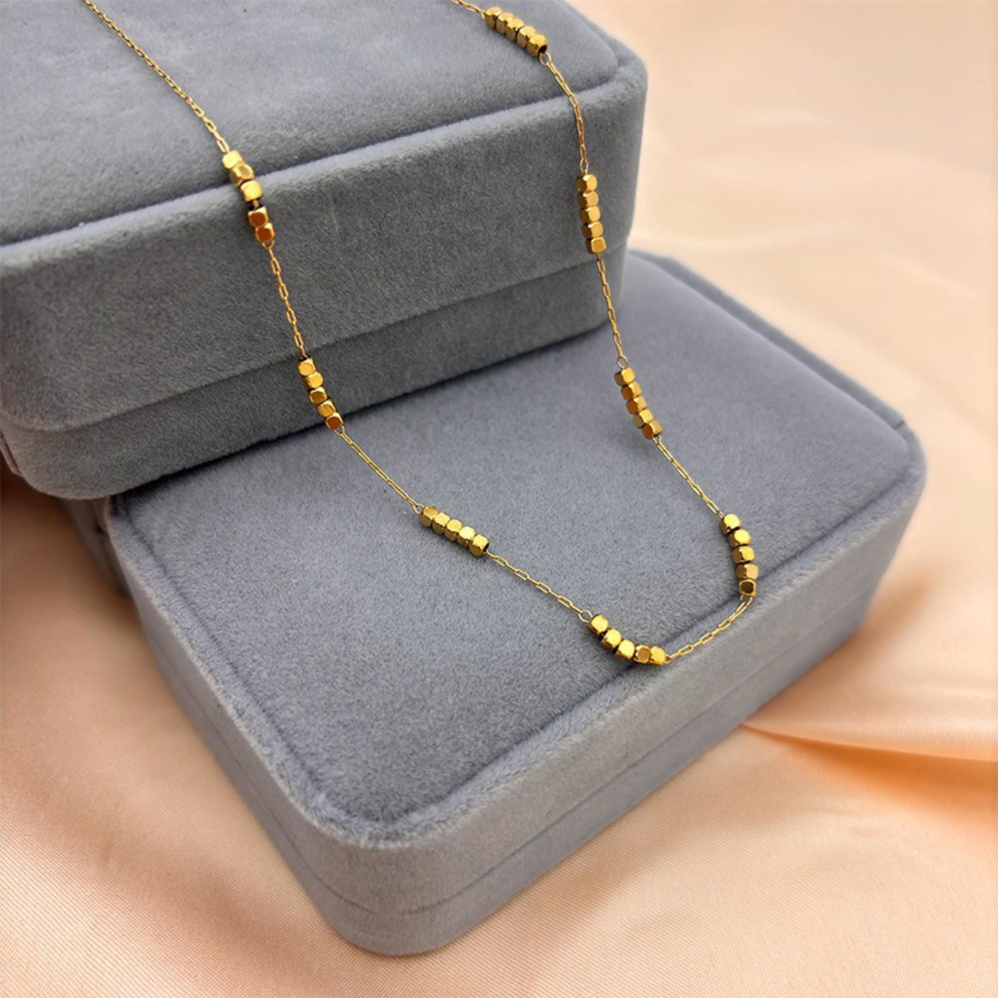MYKI Gold Nugget Bead Necklace – Anti Tarnish Hex Bead Minimal Chain (MK828G-SSYI)