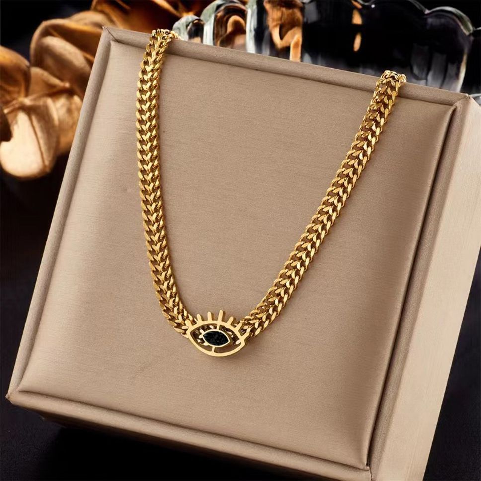 MYKI Evil Eye Stainless Steel Necklace (MK874G-BLACK-SSYI)