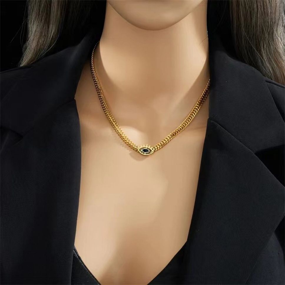 MYKI Evil Eye Stainless Steel Necklace (MK874G-BLACK-SSYI)