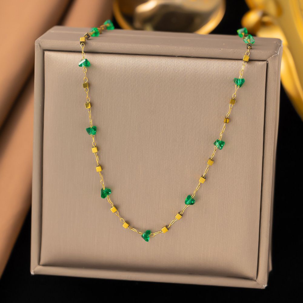 MYKI Beaded Necklace Chain (MK884GREEN-SSYI)
