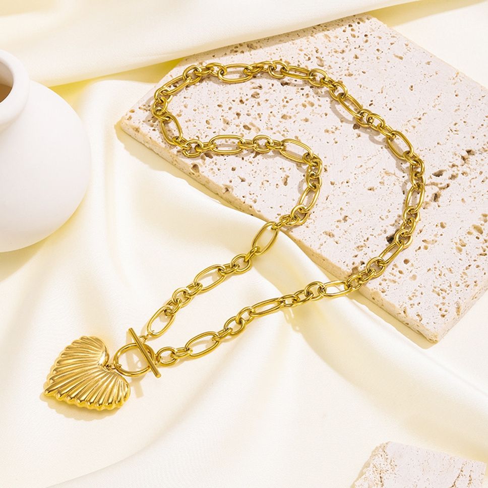 MYKI Gold-Plated Shell Heart Pendant Necklace (MK886G-SSYI)