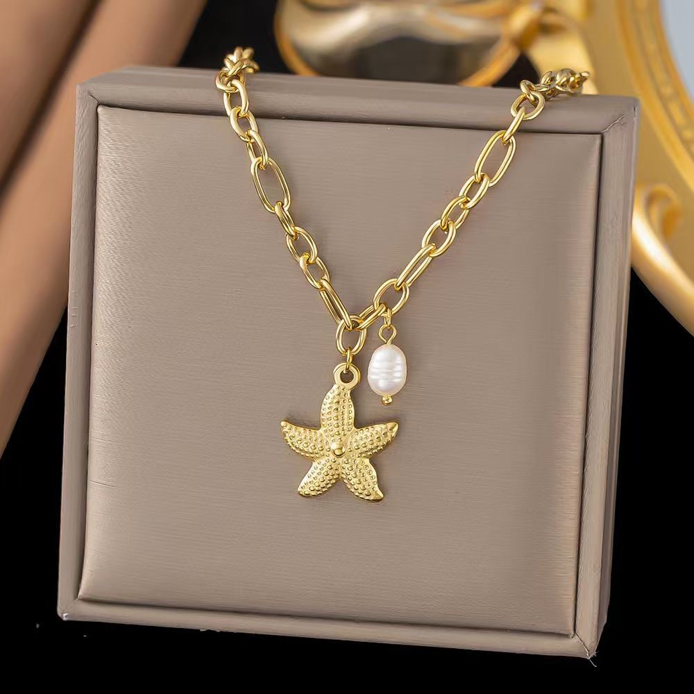 MYKI Starfish Pearl Charm Gold-Plated Necklace (MK887G-SSYI)