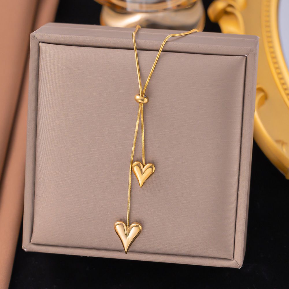 MYKI Gold-Plated Double Heart Drop Pendant Necklace (MK892G-SSYI)