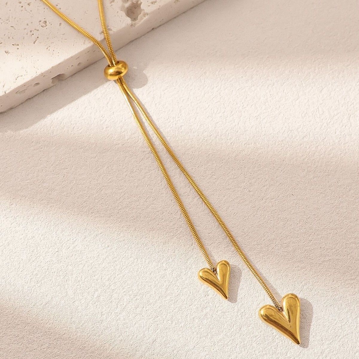 MYKI Gold-Plated Double Heart Drop Pendant Necklace (MK892G-SSYI)