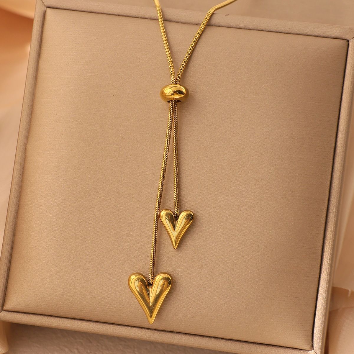 MYKI Gold-Plated Double Heart Drop Pendant Necklace (MK892G-SSYI)