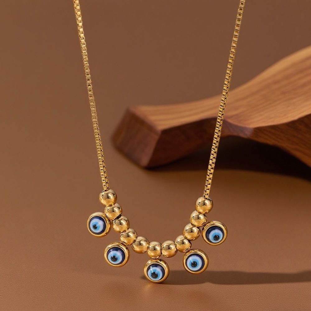 MYKI Gold-Plated Evil Eye Beaded Necklace (MK896G-SSYI)