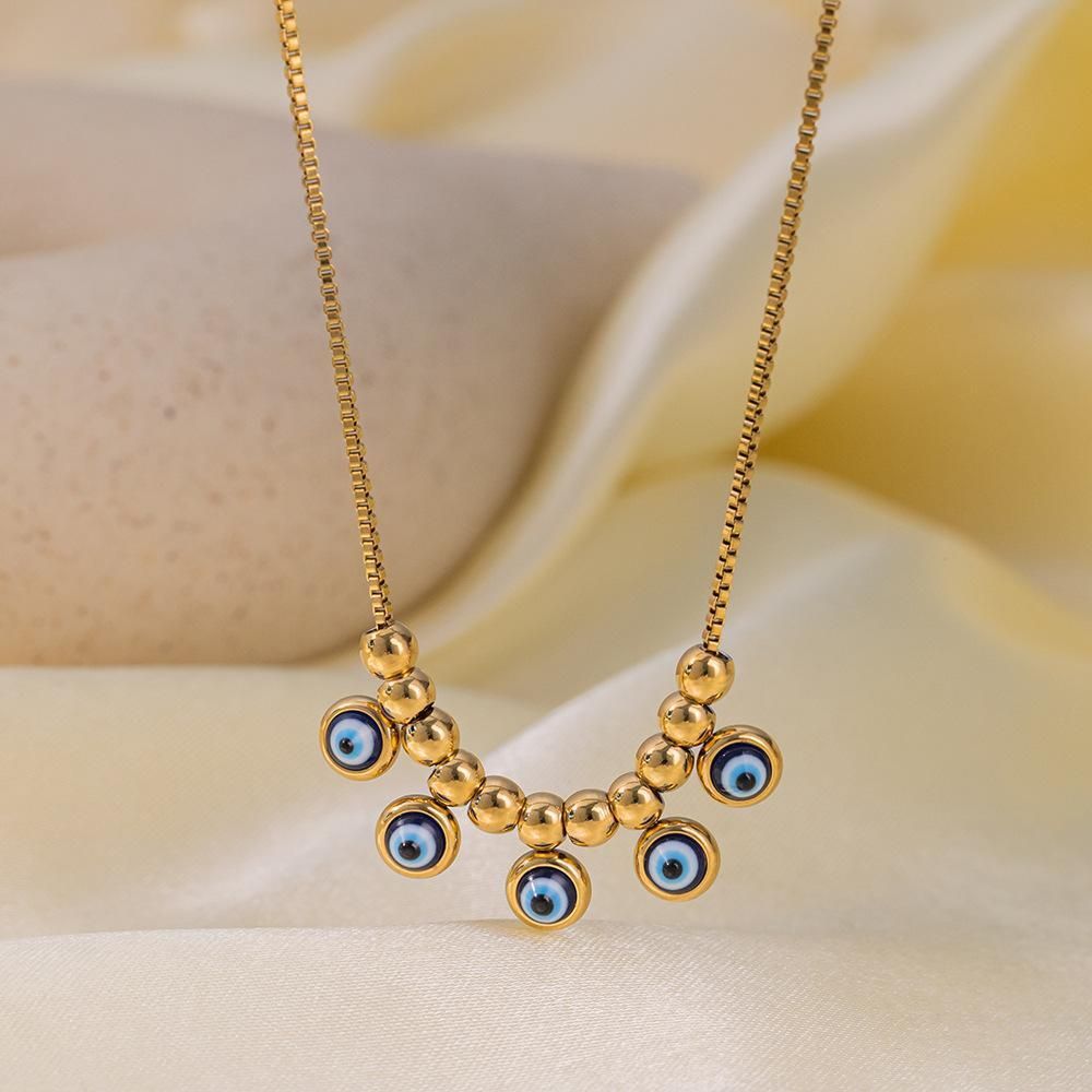 MYKI Gold-Plated Evil Eye Beaded Necklace (MK896G-SSYI)