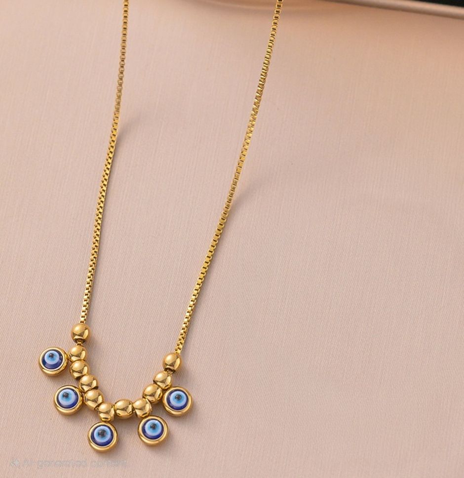 MYKI Gold-Plated Evil Eye Beaded Necklace (MK896G-SSYI)