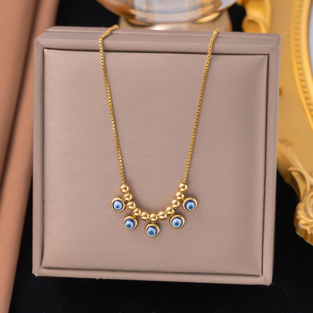MYKI Gold-Plated Evil Eye Beaded Necklace (MK896G-SSYI)