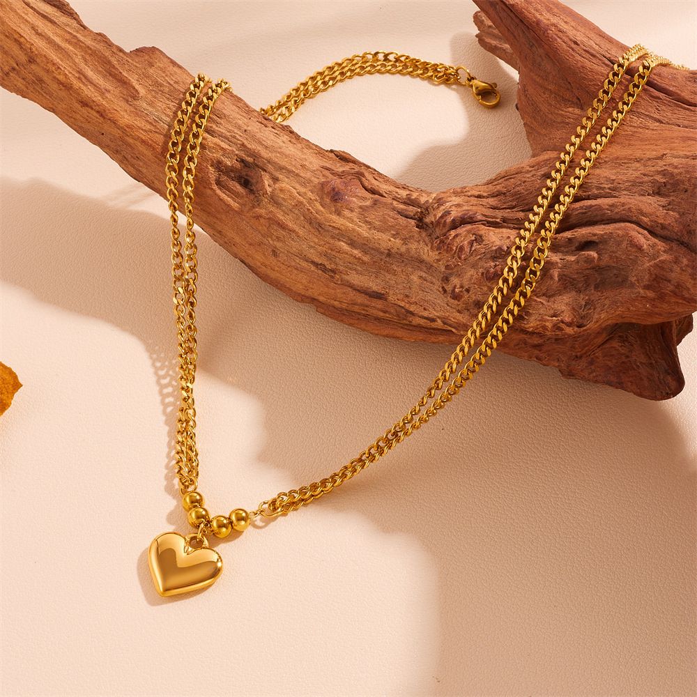 MYKI Gold-Plated Heart Pendant Double Layer Necklace (MK897G-SSYI)