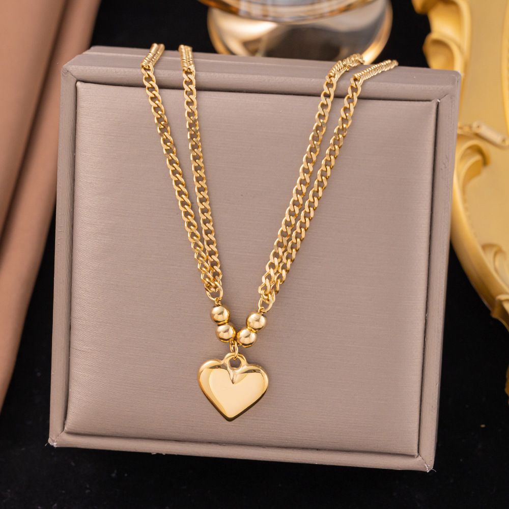 MYKI Gold-Plated Heart Pendant Double Layer Necklace (MK897G-SSYI)