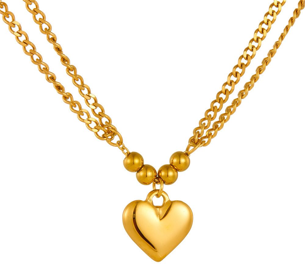 MYKI Gold-Plated Heart Pendant Double Layer Necklace (MK897G-SSYI)