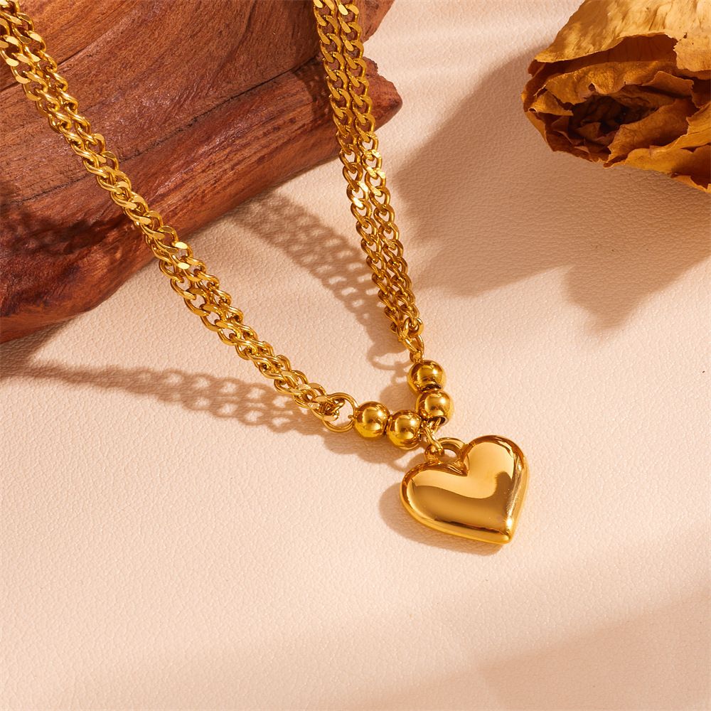 MYKI Gold-Plated Heart Pendant Double Layer Necklace (MK897G-SSYI)