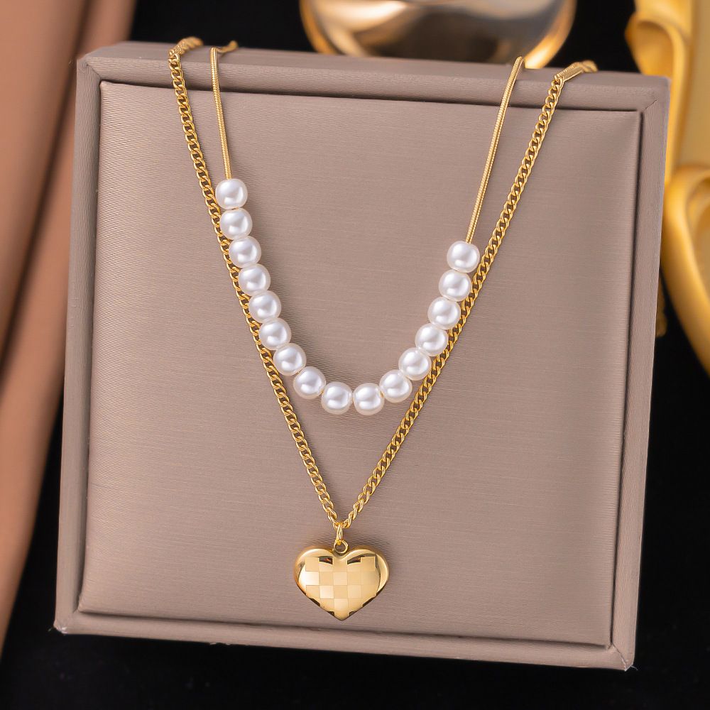 MYKI Gold-Plated Pearl & Heart Layered Necklace (MK898G-SSYI)