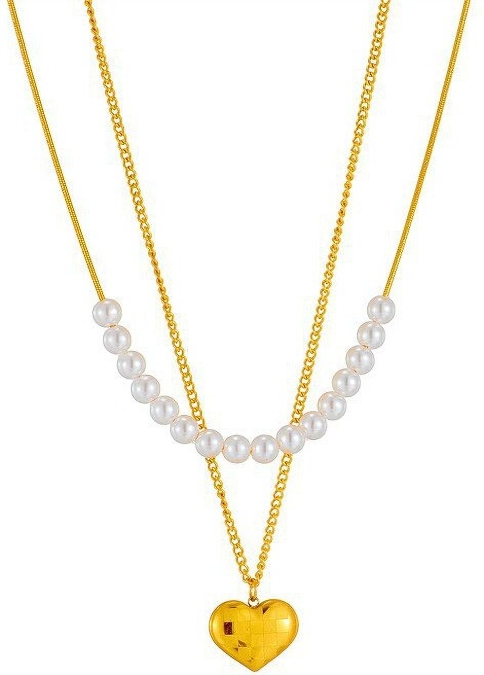 MYKI Gold-Plated Pearl & Heart Layered Necklace (MK898G-SSYI)