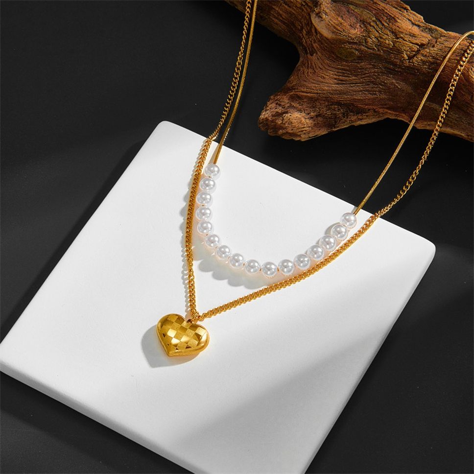 MYKI Gold-Plated Pearl & Heart Layered Necklace (MK898G-SSYI)