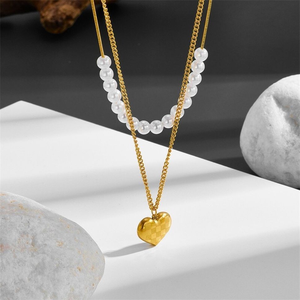 MYKI Gold-Plated Pearl & Heart Layered Necklace (MK898G-SSYI)