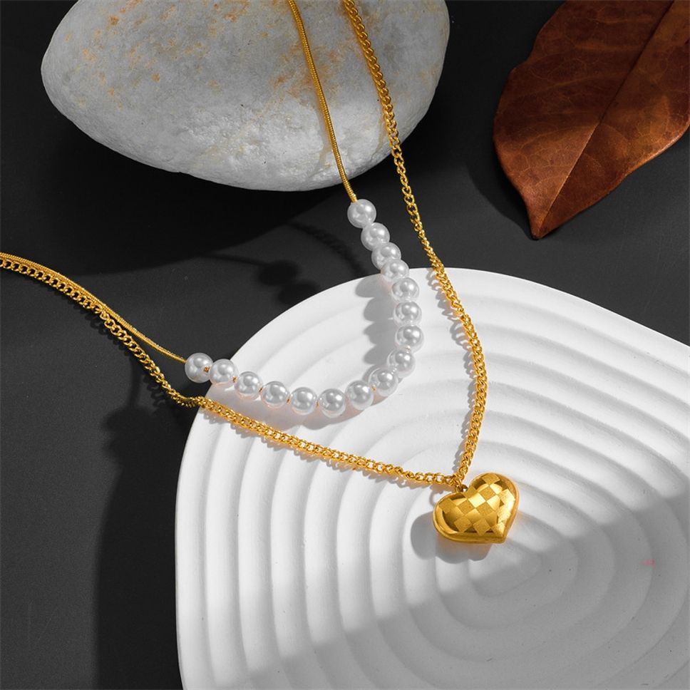 MYKI Gold-Plated Pearl & Heart Layered Necklace (MK898G-SSYI)