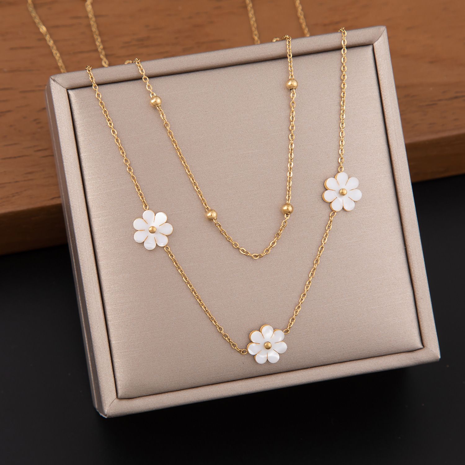 MYKI Gold-Plated Floral Charm Double Layer Necklace (MK899G-SSYI)