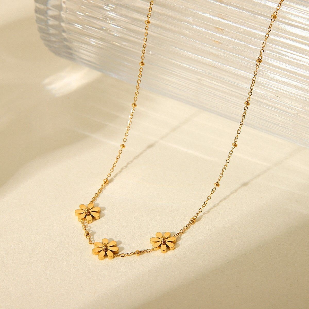 MYKI Gold-Plated Three Flower Charm Necklace (MK900G-SSYI)