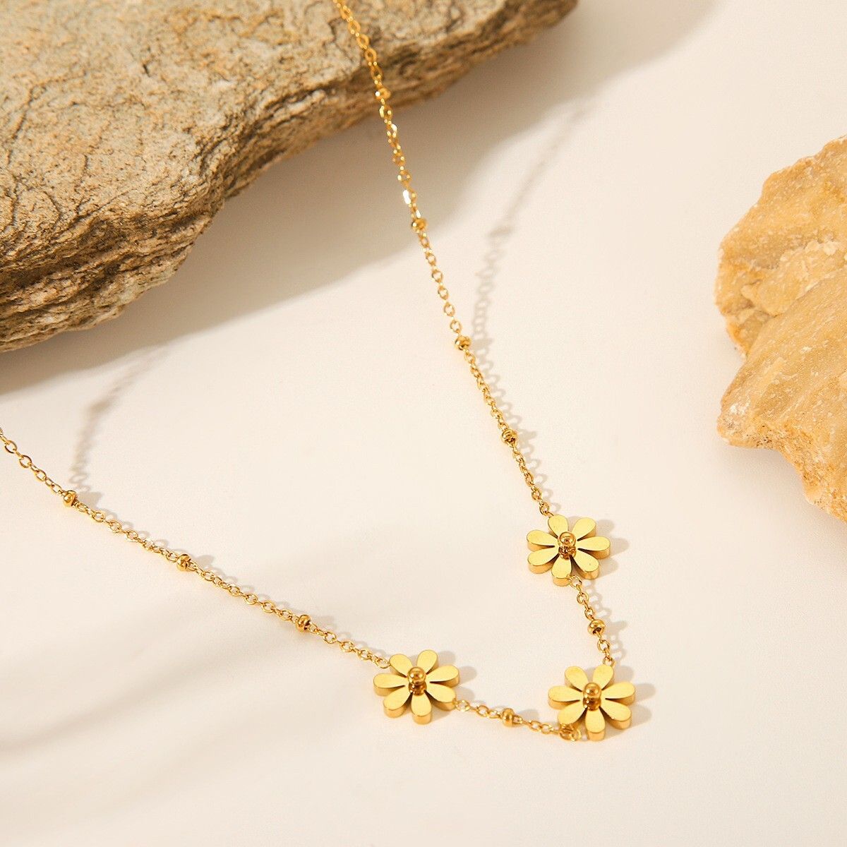 MYKI Gold-Plated Three Flower Charm Necklace (MK900G-SSYI)