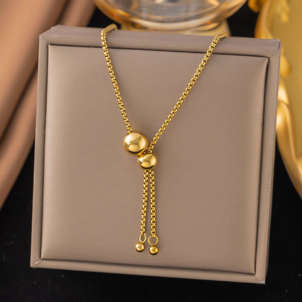 MYKI Minimal Ball Drop Premium Plated Necklace & Long Earrings Set (mkps64)