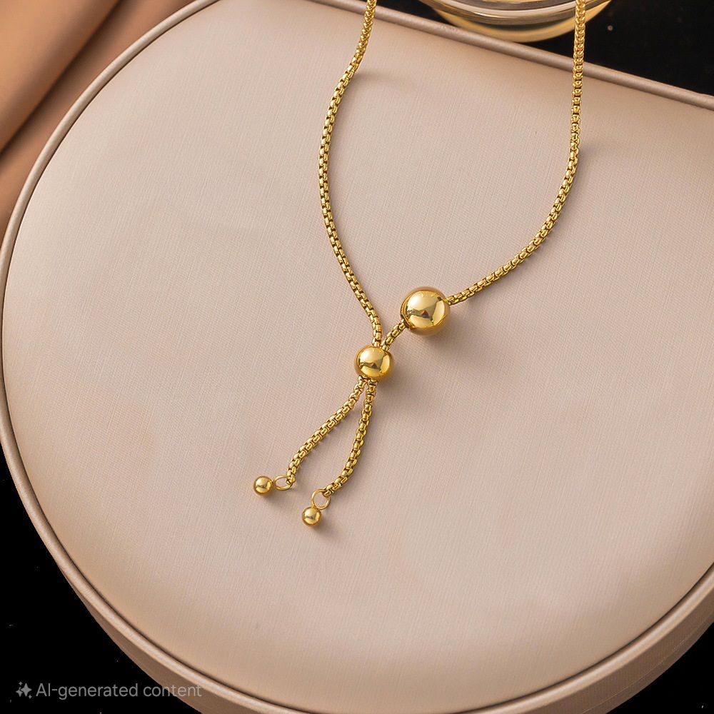 MYKI Gold-Plated Double Bead Drop Pendant Necklace (MK901G-SSYI)