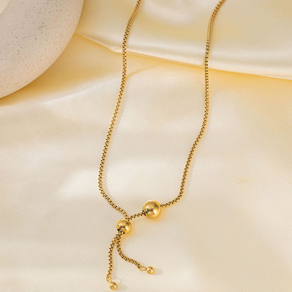 MYKI Gold-Plated Double Bead Drop Pendant Necklace (MK901G-SSYI)