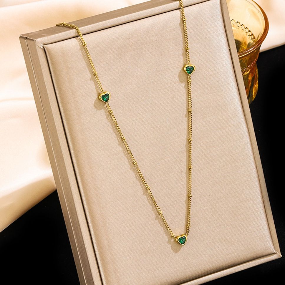 MYKI Anti-Tarnish Green Heart Charm Necklace  (MK903GREEN-SSYI)