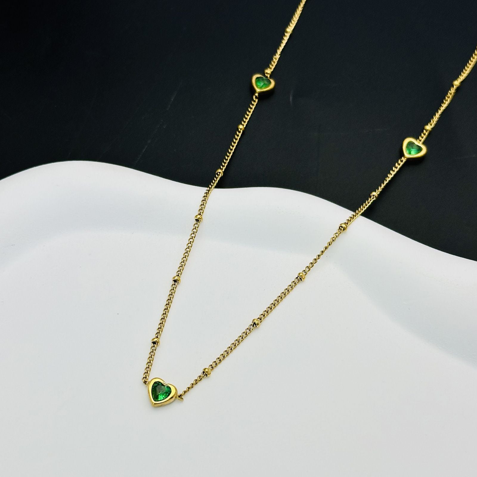 MYKI Anti-Tarnish Green Heart Charm Necklace  (MK903GREEN-SSYI)